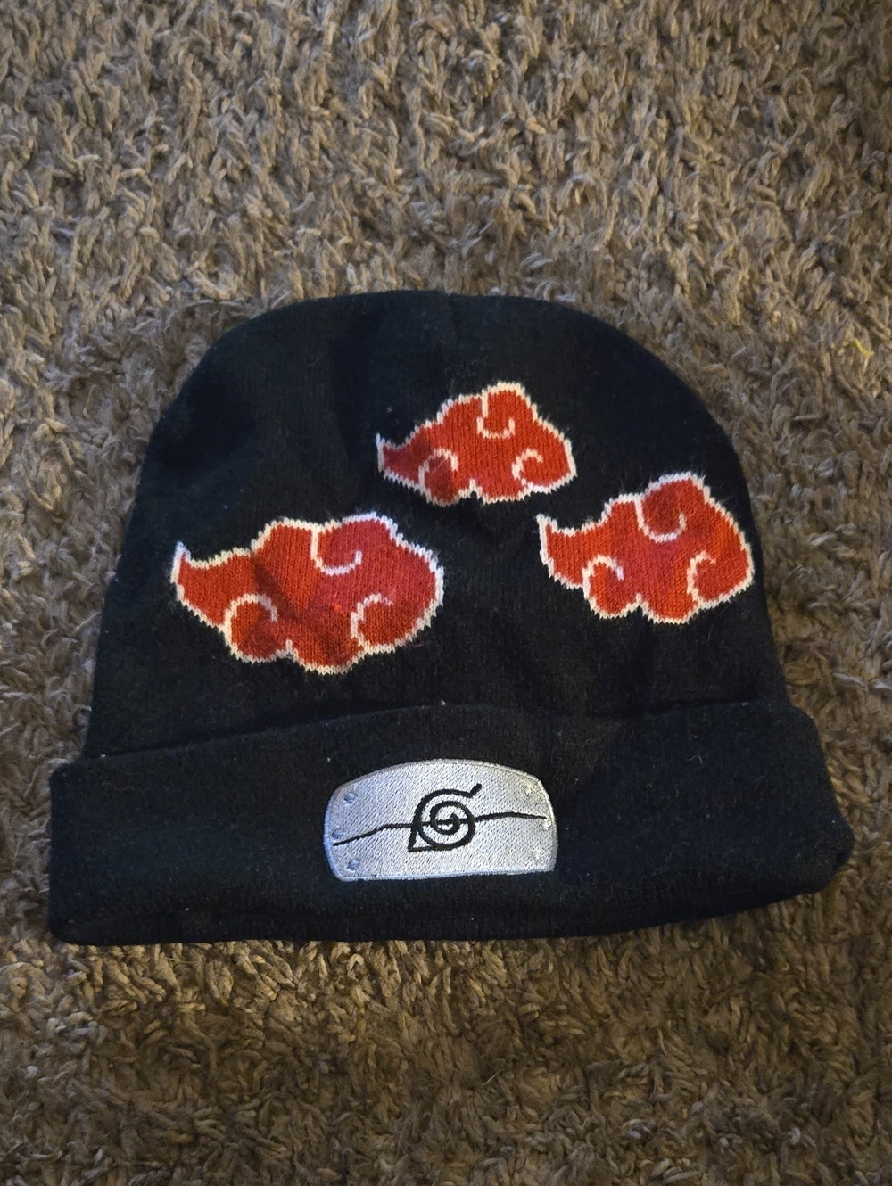 Naruto Akatsuki Cloud Beanie Hat - Black with Red Clouds
